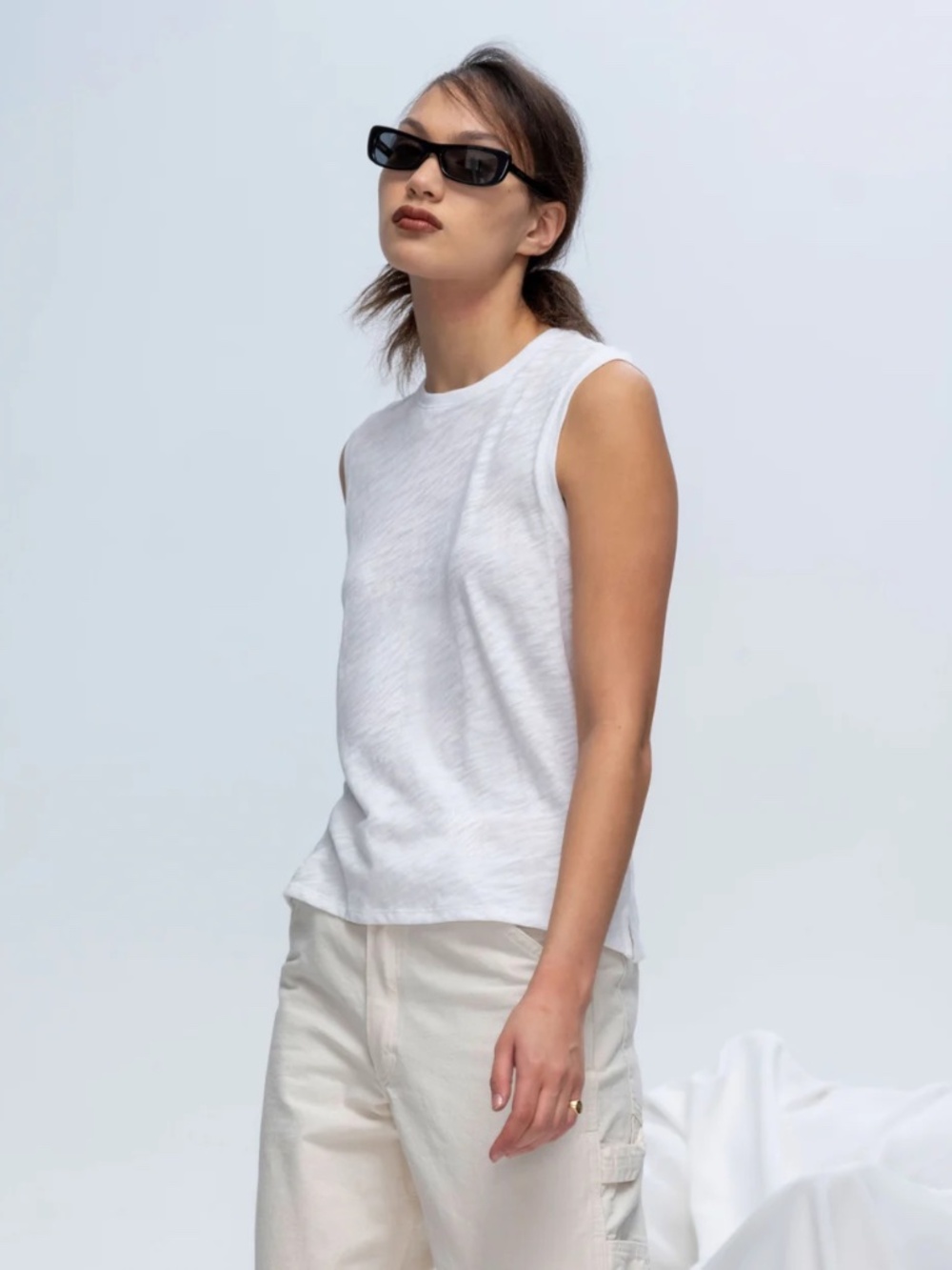 Goldie Slub Jersey Muscle Tank Large - White